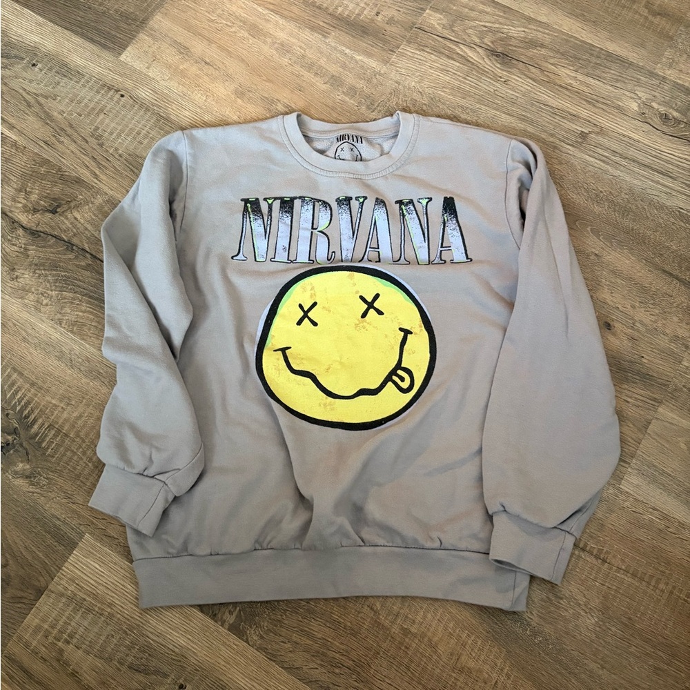 NIRVANA Light Gray Crewneck Sweater